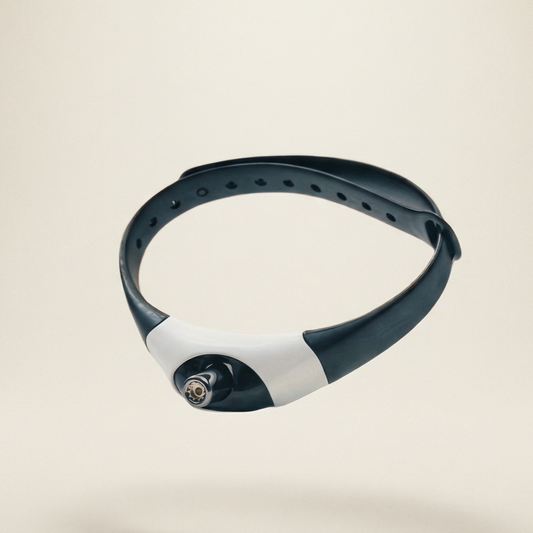 Black and white dog collar on a beige background